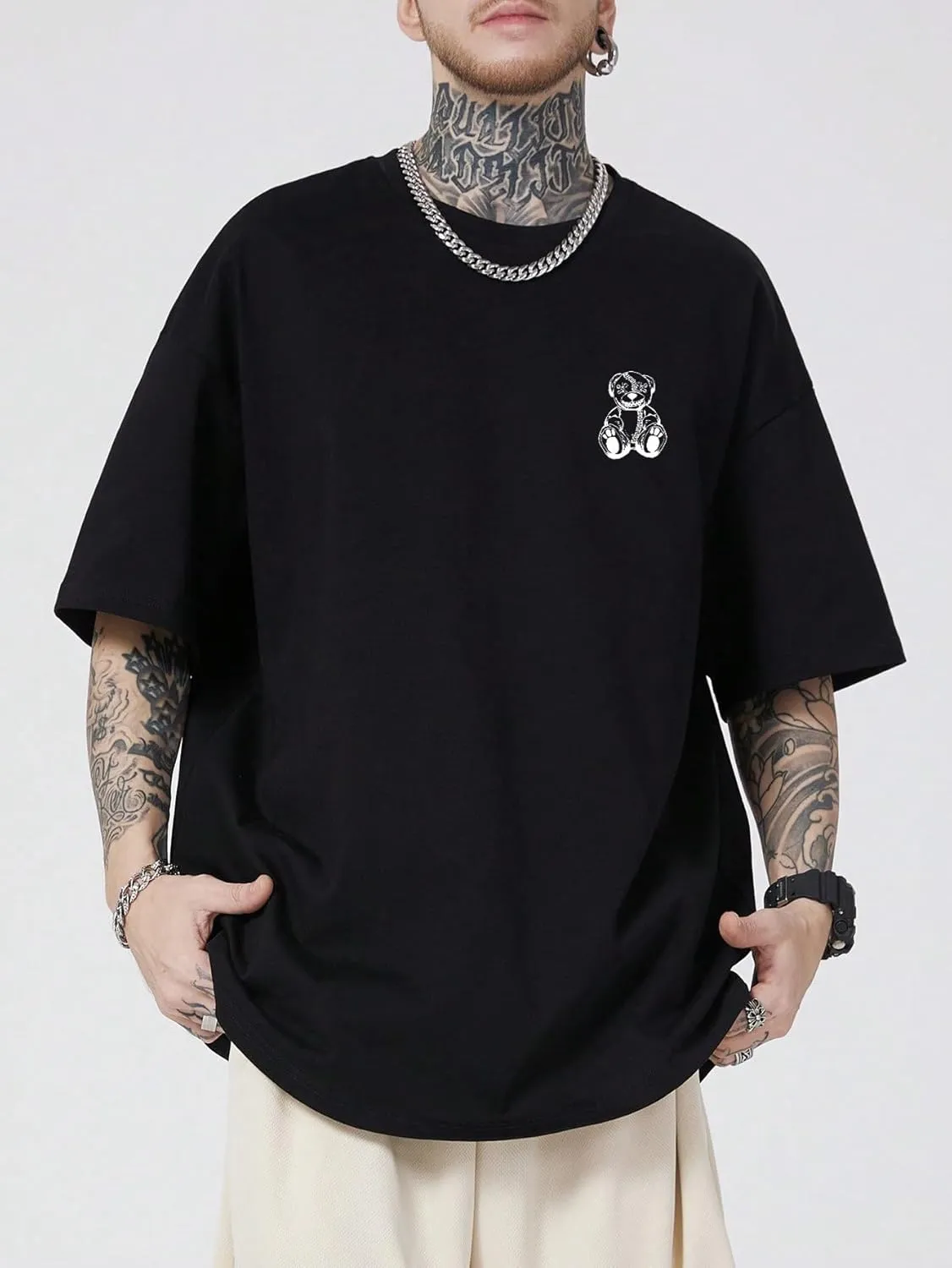 GORGLITTER Men's Letter Graphic Print T Shirts Round Neck Short Sleeve Loose Tee Tops