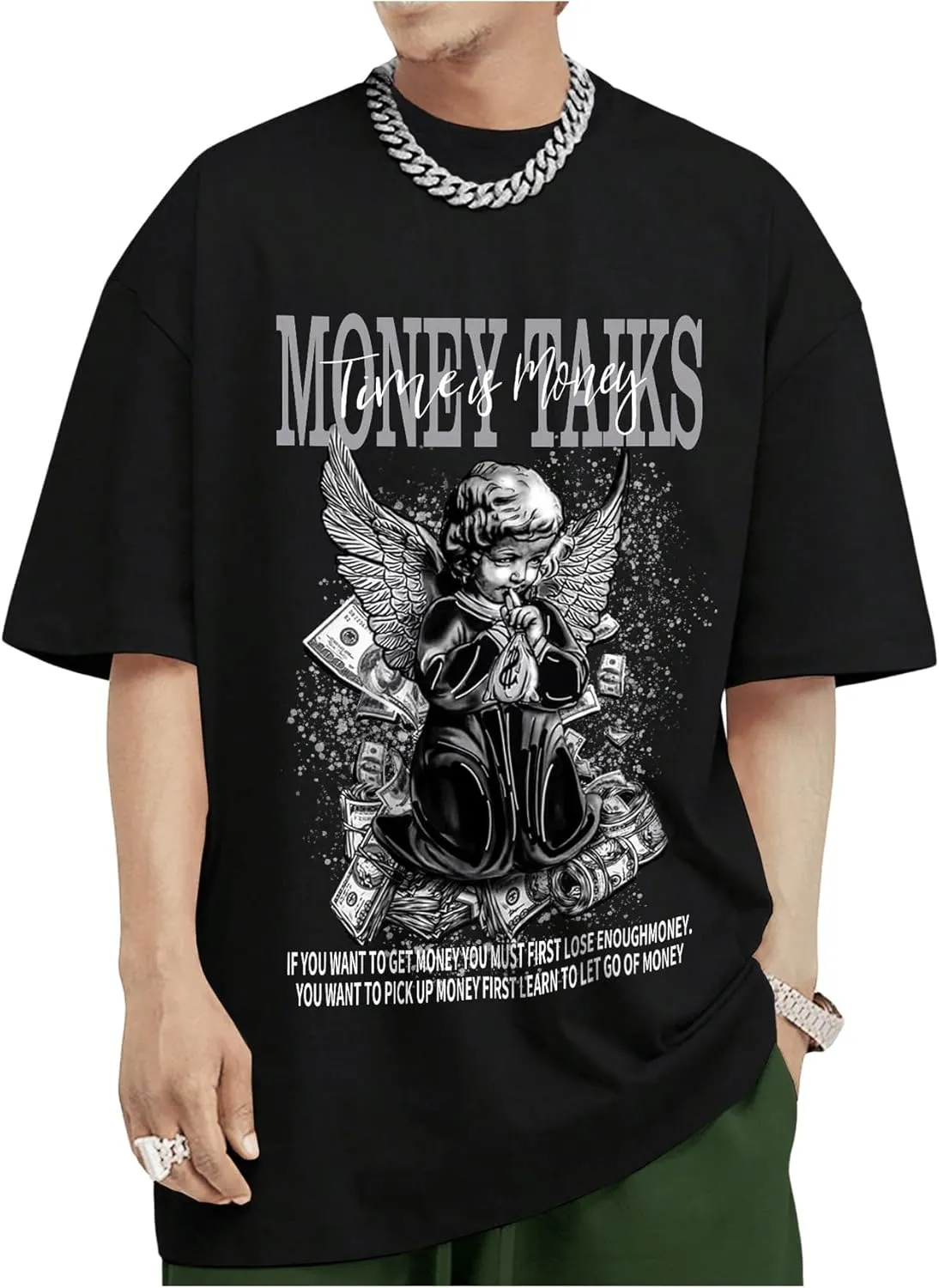 GORGLITTER Men's Letter Graphic Print T Shirts Round Neck Short Sleeve Loose Tee Tops