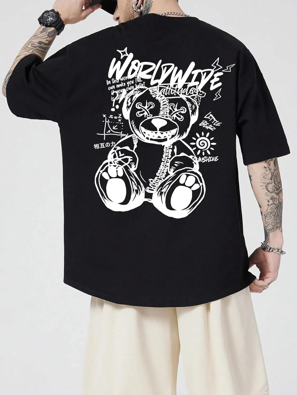 GORGLITTER Men's Letter Graphic Print T Shirts Round Neck Short Sleeve Loose Tee Tops
