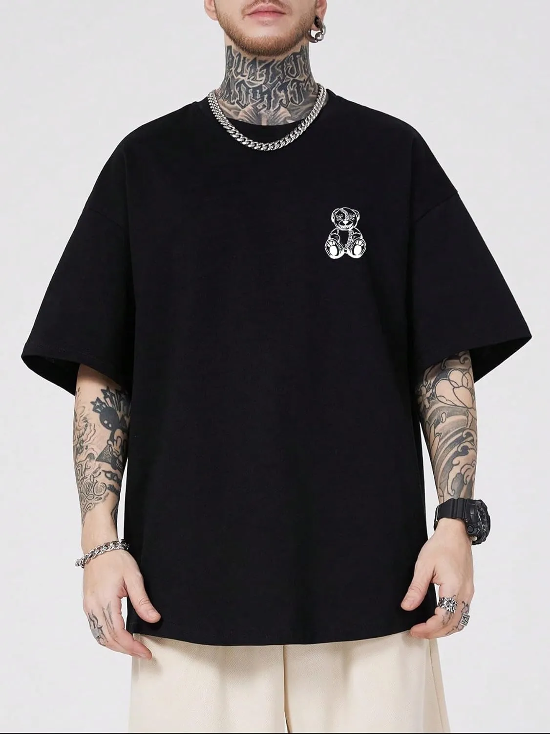 GORGLITTER Men's Letter Graphic Print T Shirts Round Neck Short Sleeve Loose Tee Tops