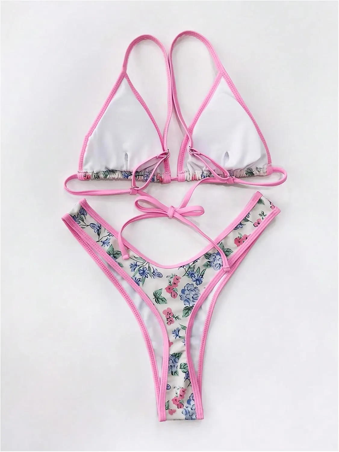 GORGLITTER Women's 2 Piece Floral Boho Swimsuit Contrast Binding Triangle Top Hipster Bikini Set