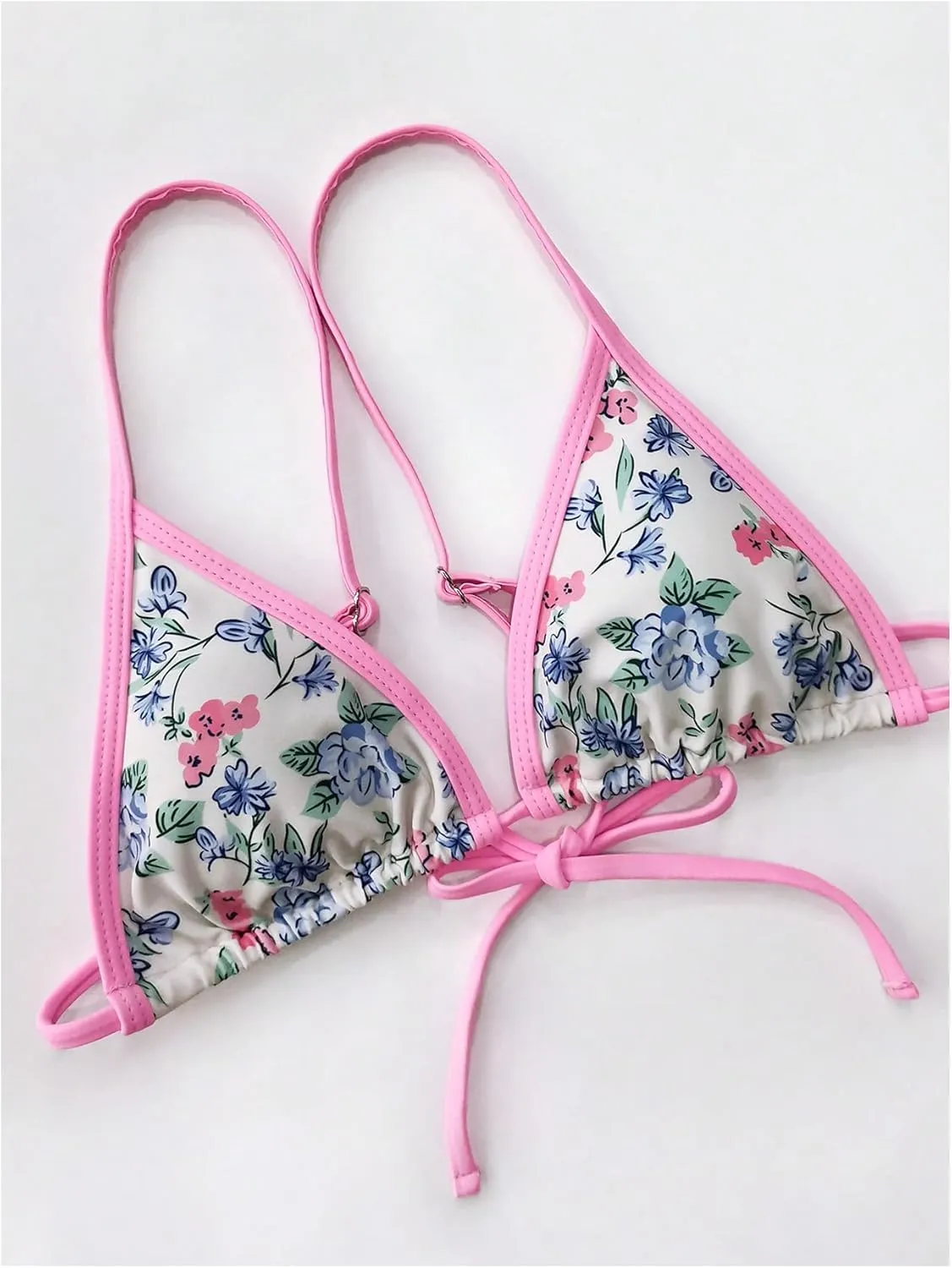 GORGLITTER Women's 2 Piece Floral Boho Swimsuit Contrast Binding Triangle Top Hipster Bikini Set