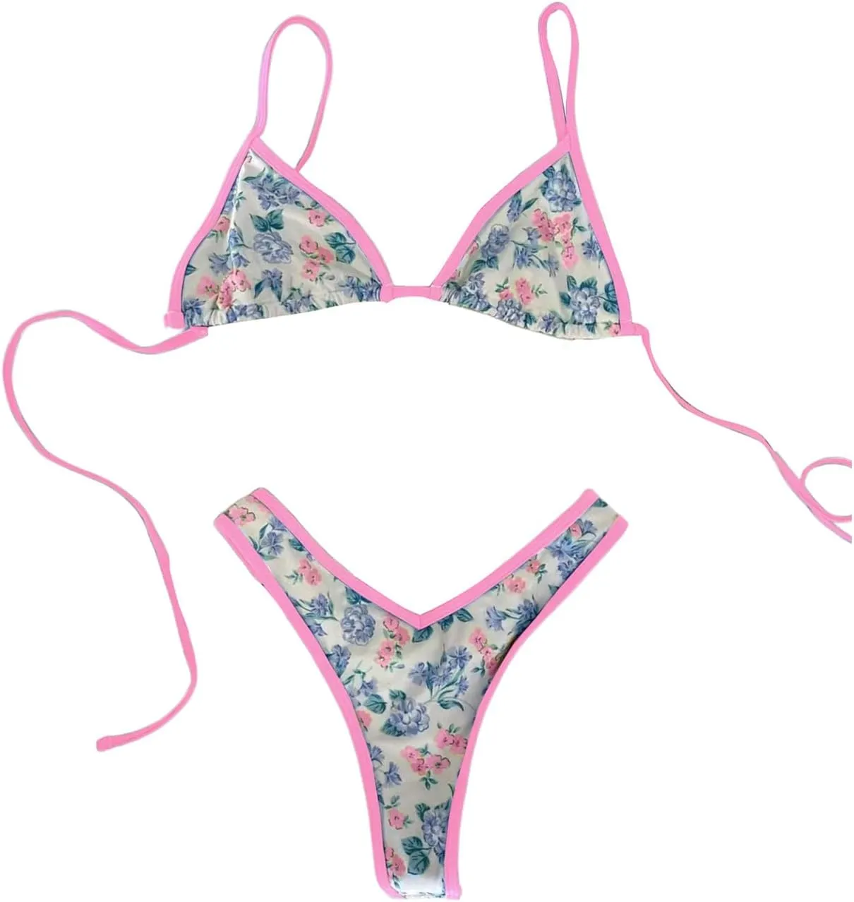 GORGLITTER Women's 2 Piece Floral Boho Swimsuit Contrast Binding Triangle Top Hipster Bikini Set