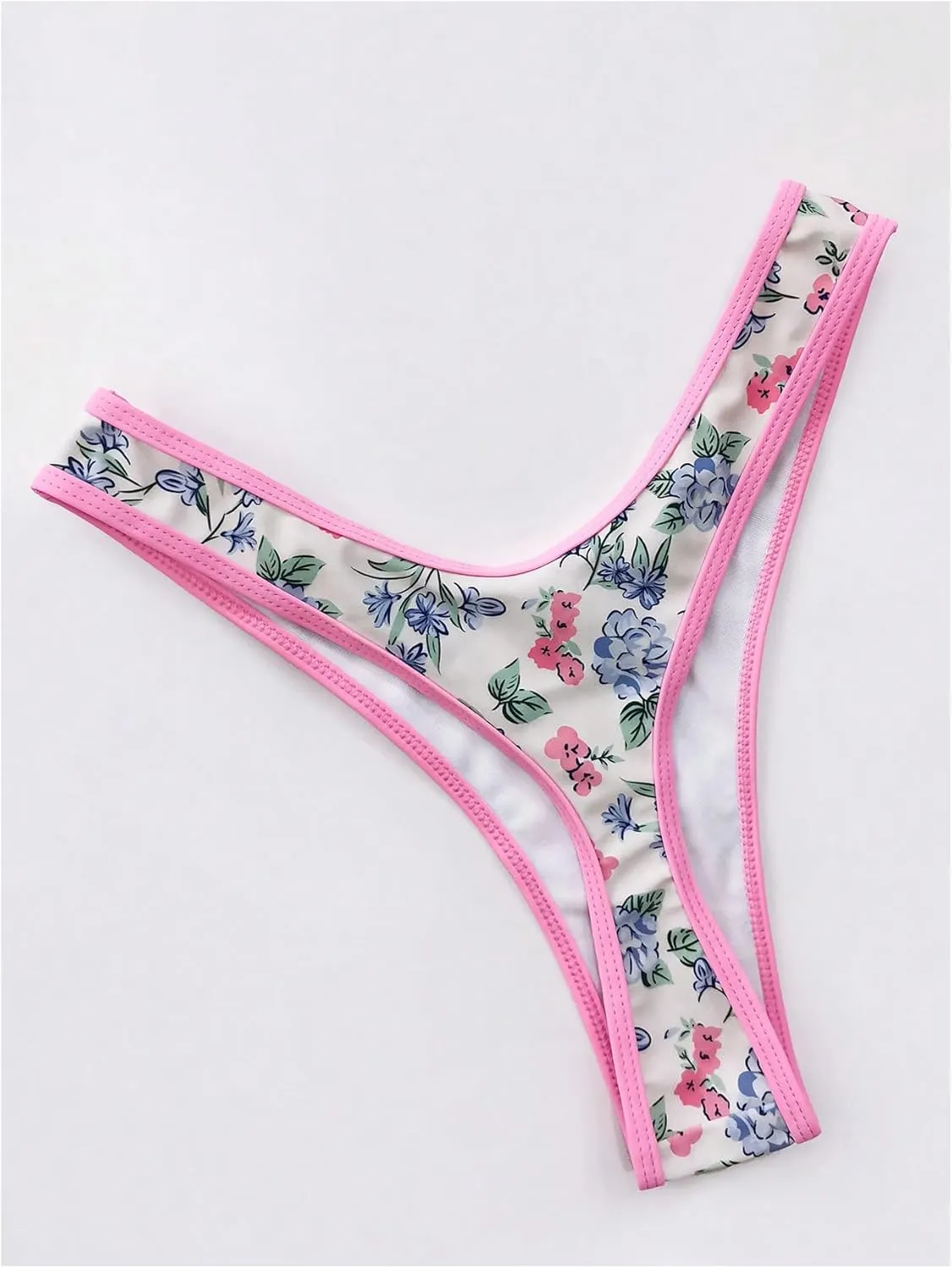 GORGLITTER Women's 2 Piece Floral Boho Swimsuit Contrast Binding Triangle Top Hipster Bikini Set