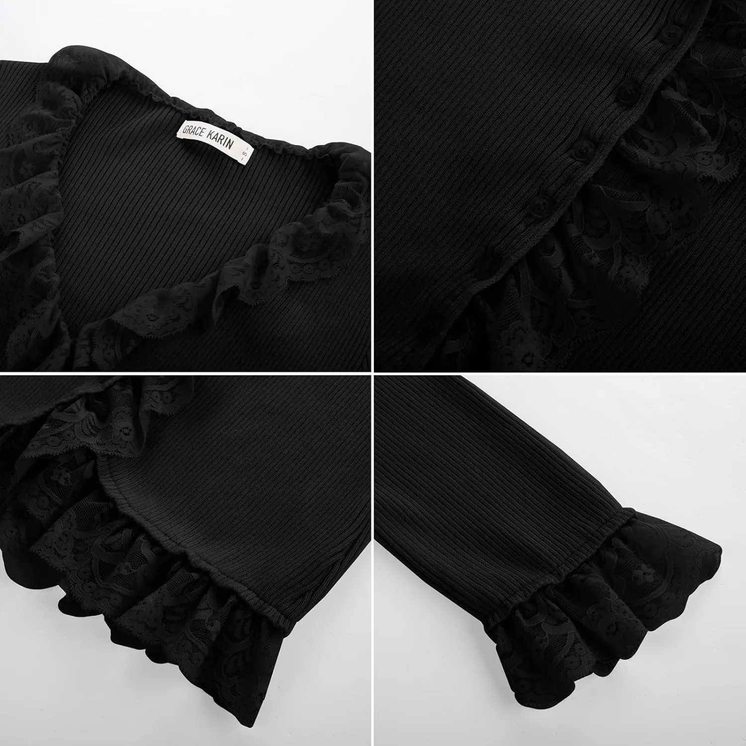 GRACE KARIN Lightweight Cardigan Sweaters for Women 2025 3/4 Sleeve Lace Button Open Front Bolero Shrug