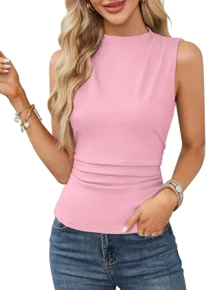 GRACE KARIN Women's Summer Tank Tops 2025 Mock Neck Sleeveless Ruched Slim Fitted Basic T Shirts Trendy Fashion Clothes