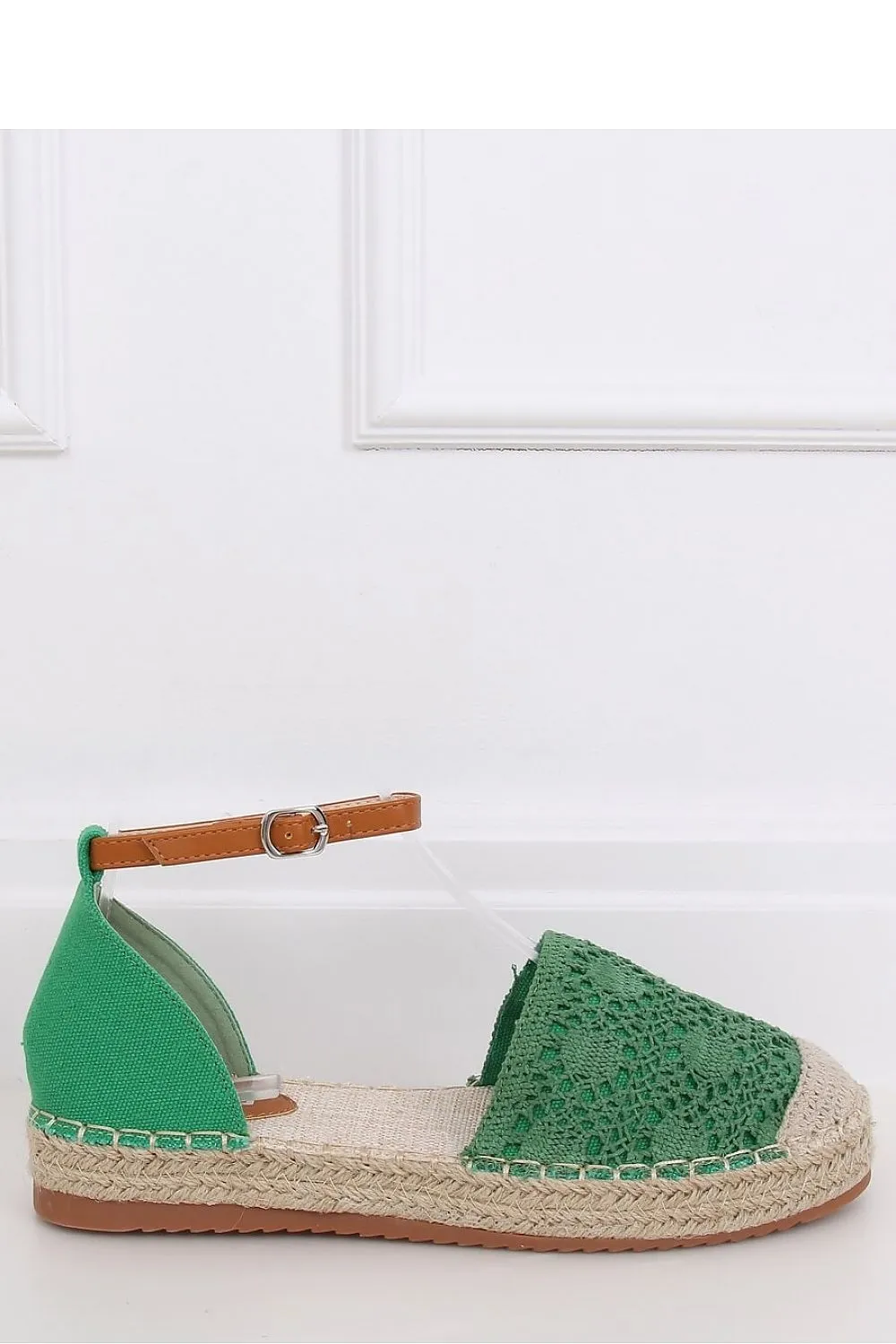Green Crochet Lace Flatform Espadrilles with Ankle Strap and Jute Sole