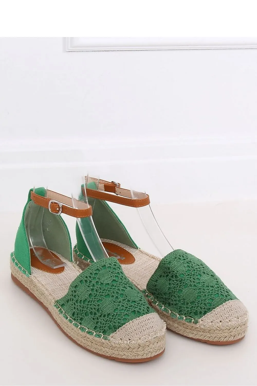 Green Crochet Lace Flatform Espadrilles with Ankle Strap and Jute Sole