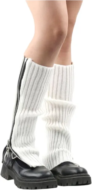 Grunge Leg Warmers Socks Fairy Grunge Cloth Socks High Knee Long Boot Knit Stack Zipper Socks for Women Girls Y2K
