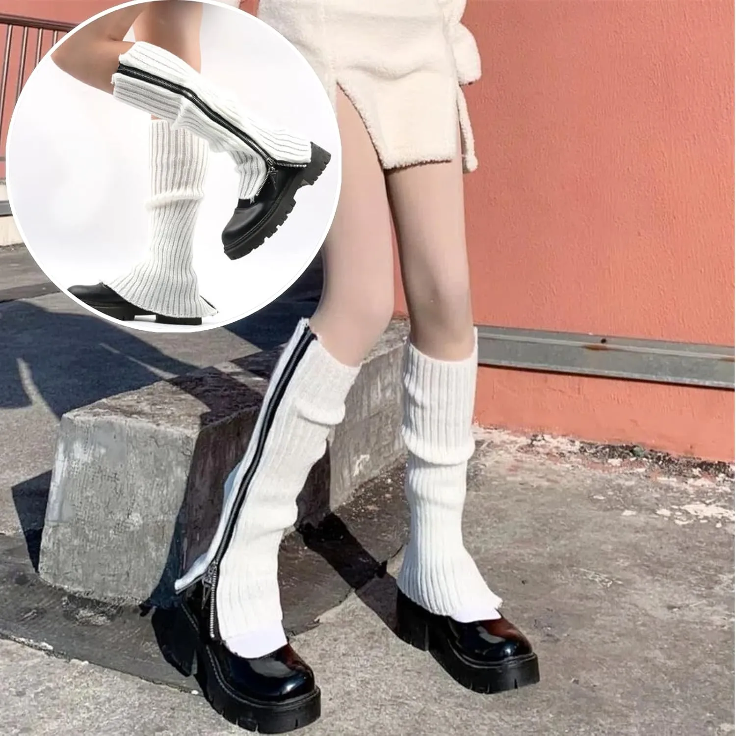 Grunge Leg Warmers Socks Fairy Grunge Cloth Socks High Knee Long Boot Knit Stack Zipper Socks for Women Girls Y2K