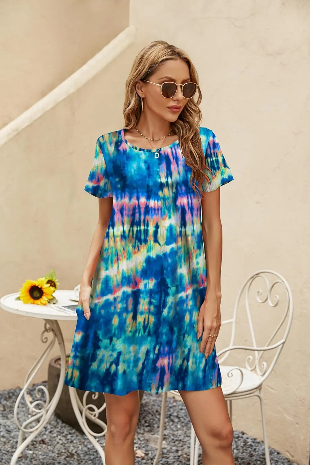 Halife Womens Summer Casual Tshirt Dress Loose Lace Hem Short Sleeve Beach Sundresses with Pockets