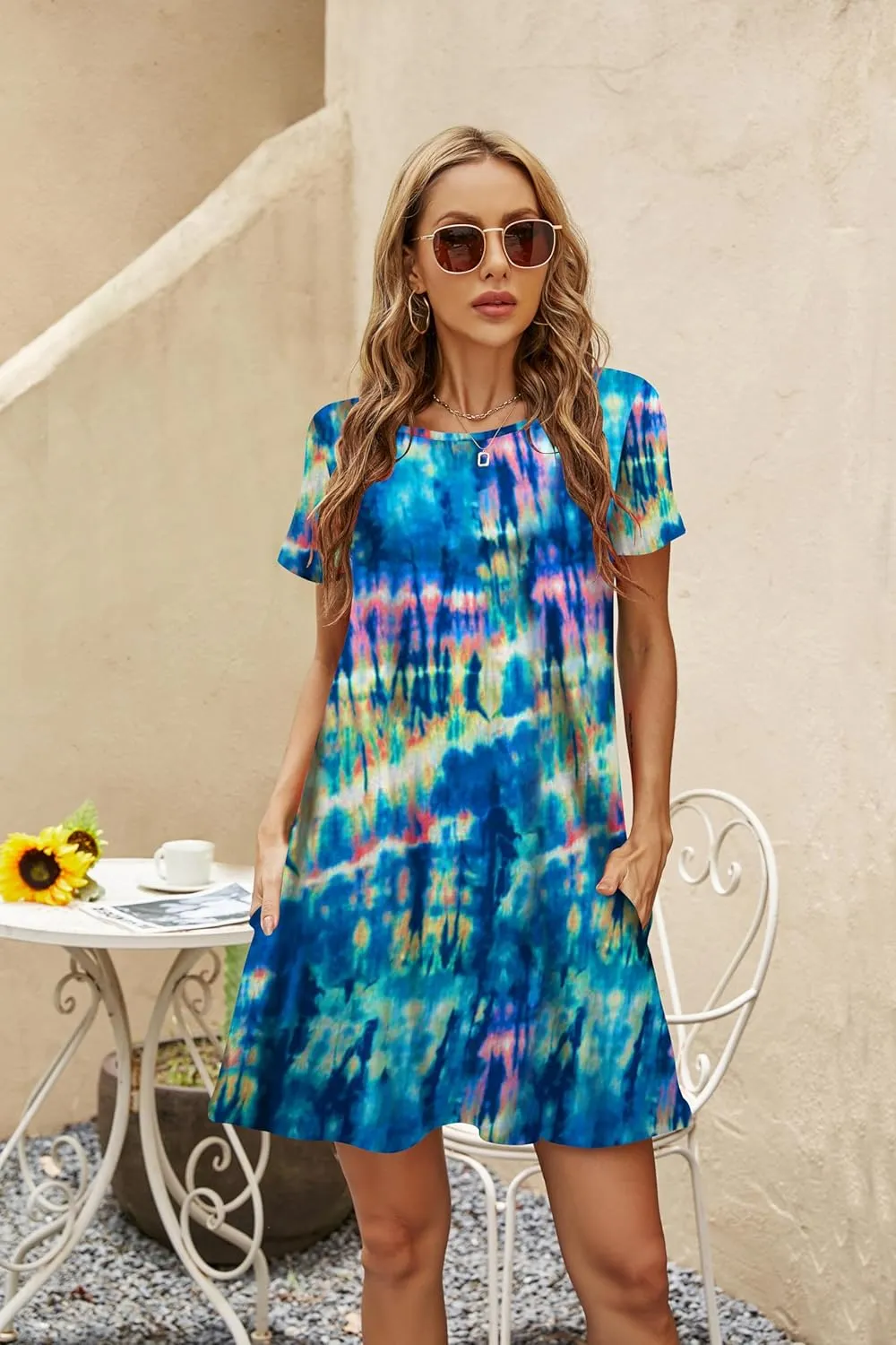 Halife Womens Summer Casual Tshirt Dress Loose Lace Hem Short Sleeve Beach Sundresses with Pockets