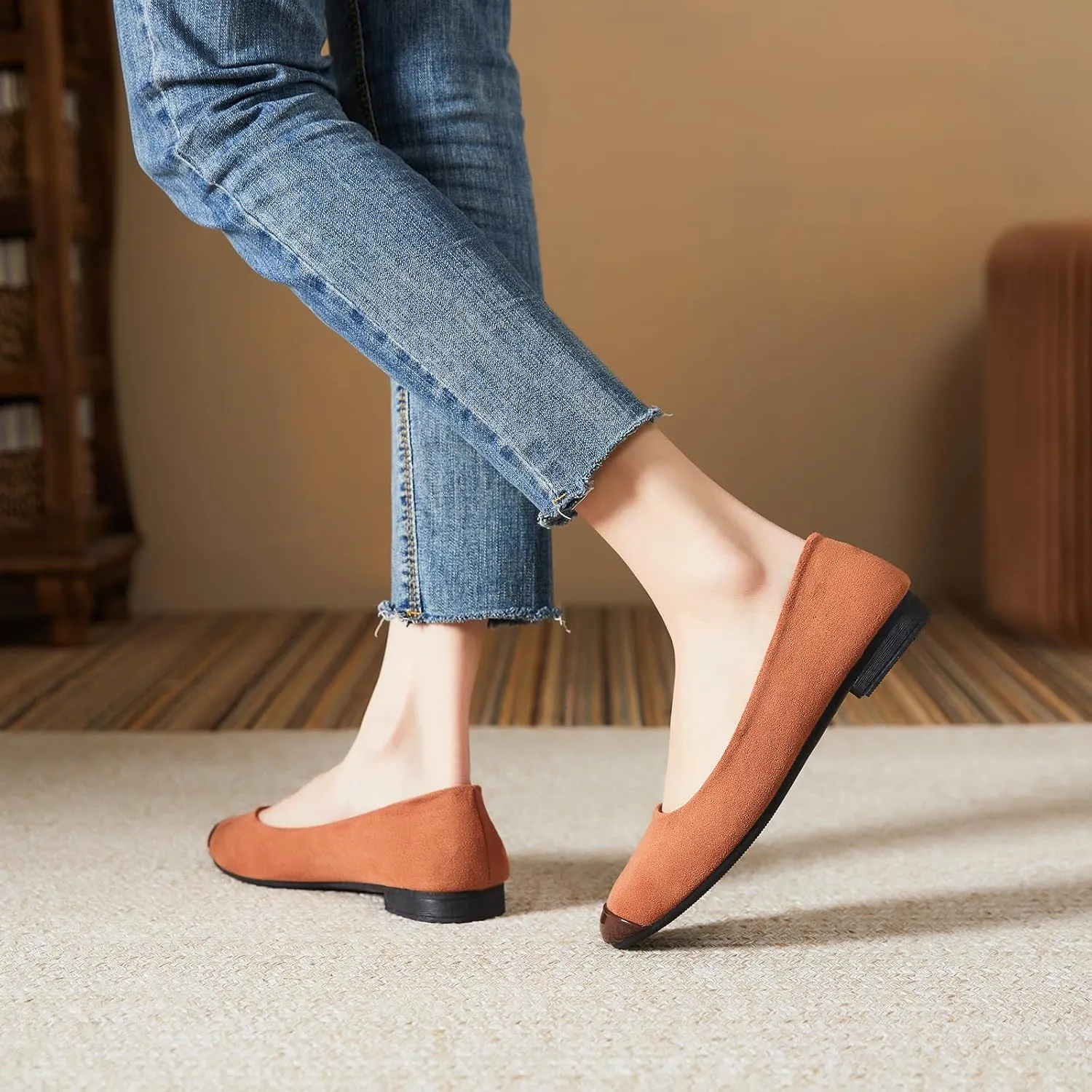 hash bubbie Women's Flats Shoes Ballet Flats Womens Round Toe Memory Foam Comfortable Dress Shoes Faux Suede Slip on Loafers for Women
