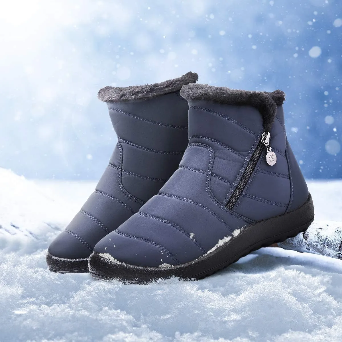 HAVINA Womens Warm Snow Boots Outdoor Fur Lining Winter Shoes Anti-Slip Lightweight Ankle Bootie