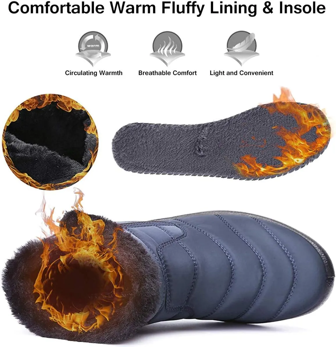 HAVINA Womens Warm Snow Boots Outdoor Fur Lining Winter Shoes Anti-Slip Lightweight Ankle Bootie