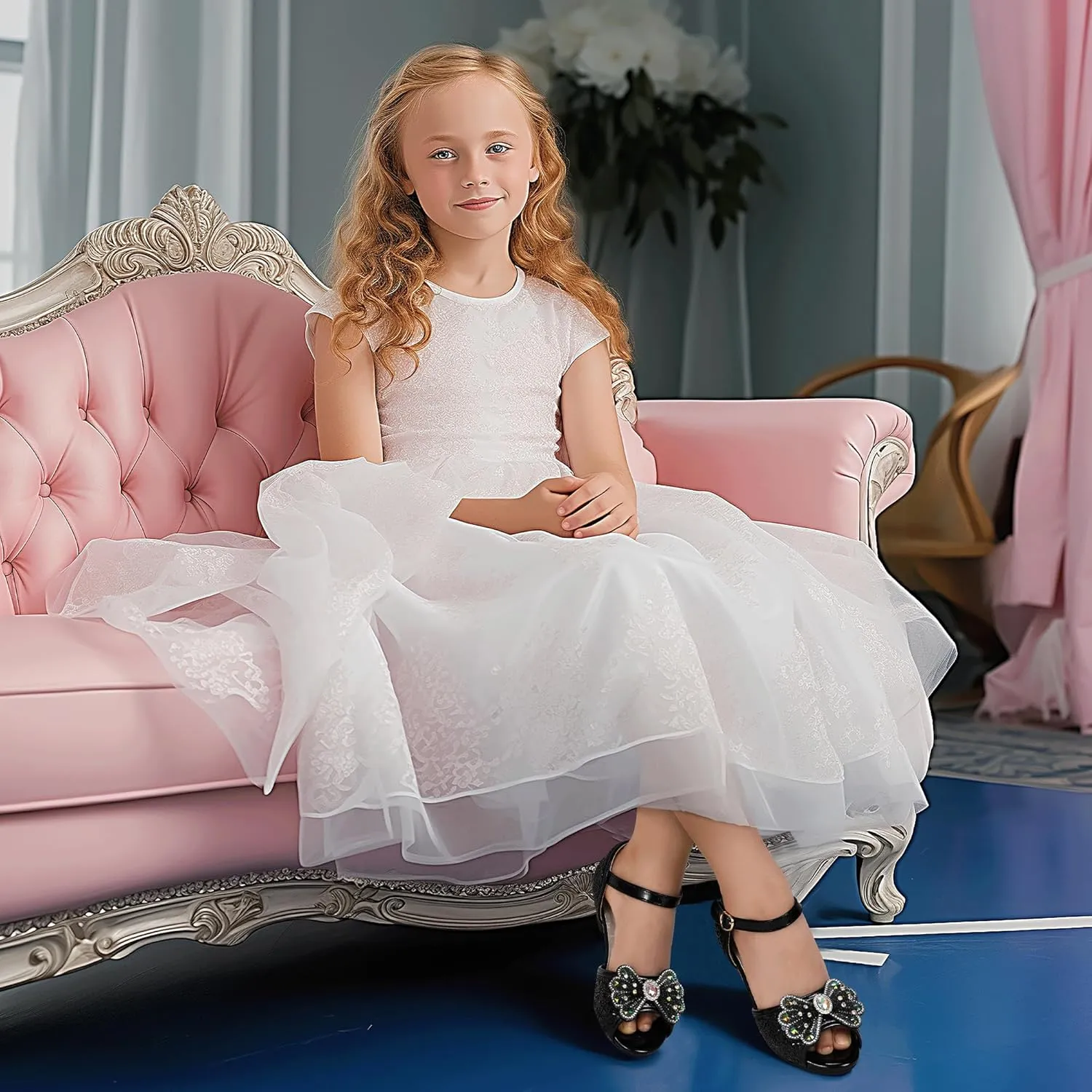 Hehainom Toddler Dress Shoes Little Girls Heels Flower Girl Sandals Open Toe Big Kid Wedding Party Shoes