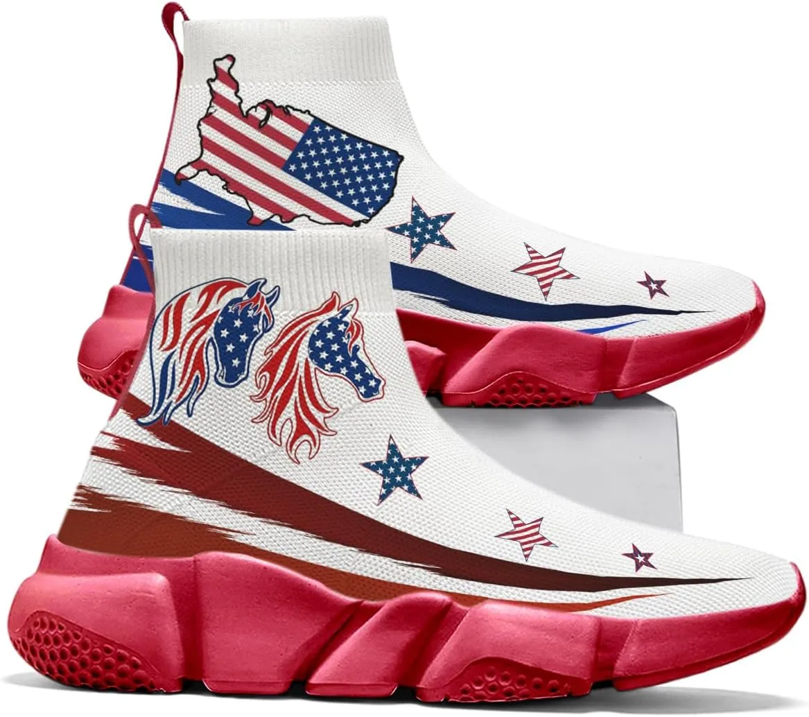 Hetios Men’s Graffiti Shoes July Fourth - Sock Sneakers Slip on Athletic Running Shoe Plus Size 7-15