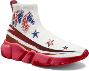 Hetios Men’s Graffiti Shoes July Fourth - Sock Sneakers Slip on Athletic Running Shoe Plus Size 7-15