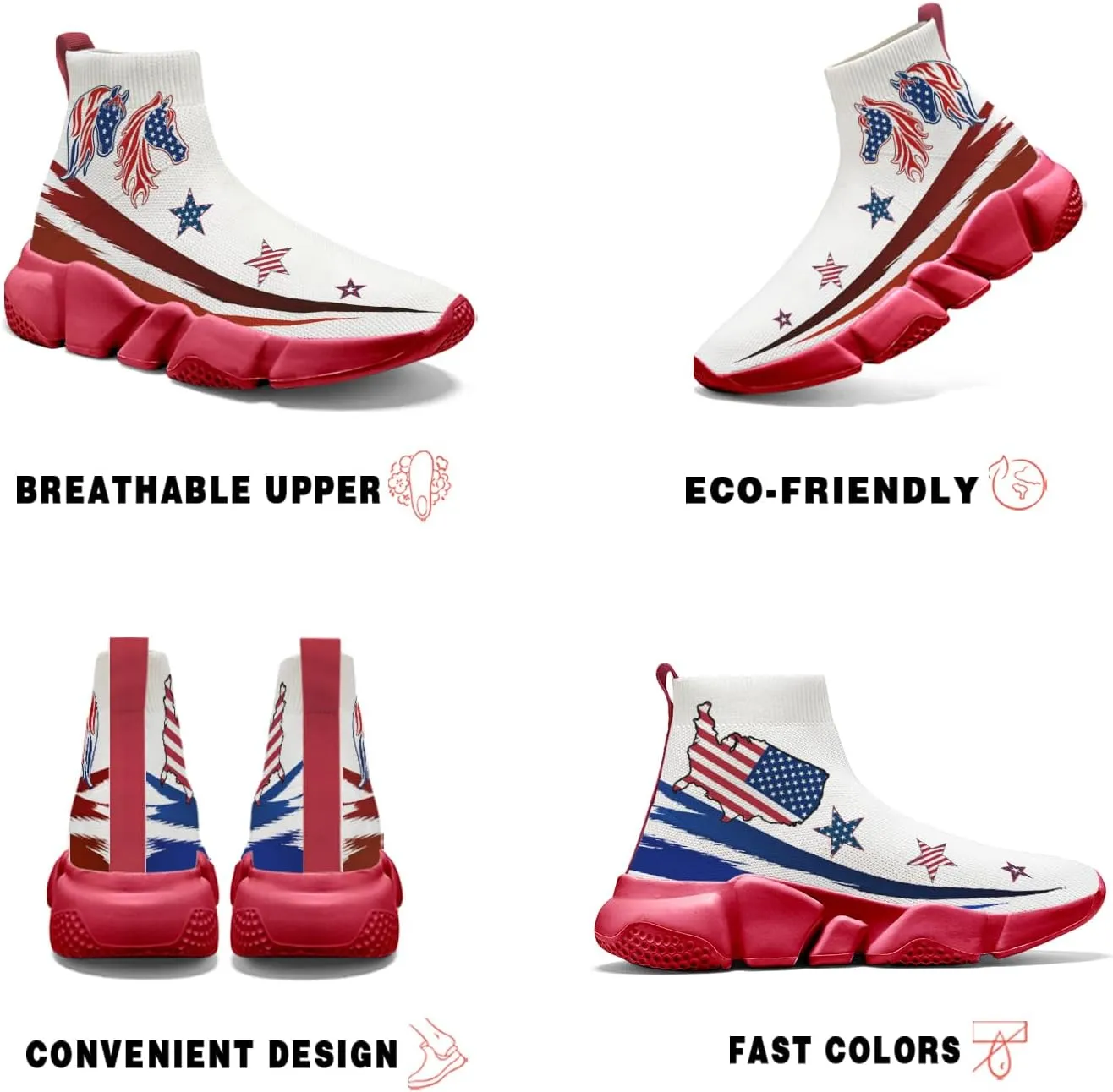 Hetios Men’s Graffiti Shoes July Fourth - Sock Sneakers Slip on Athletic Running Shoe Plus Size 7-15