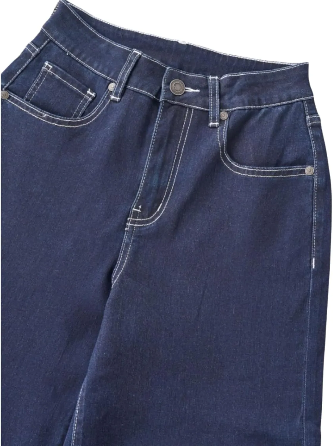 High Waist Stretchy Wide Leg Jeans for Women Basic Straight Denim Pants Raw Hem Underwear Trouser