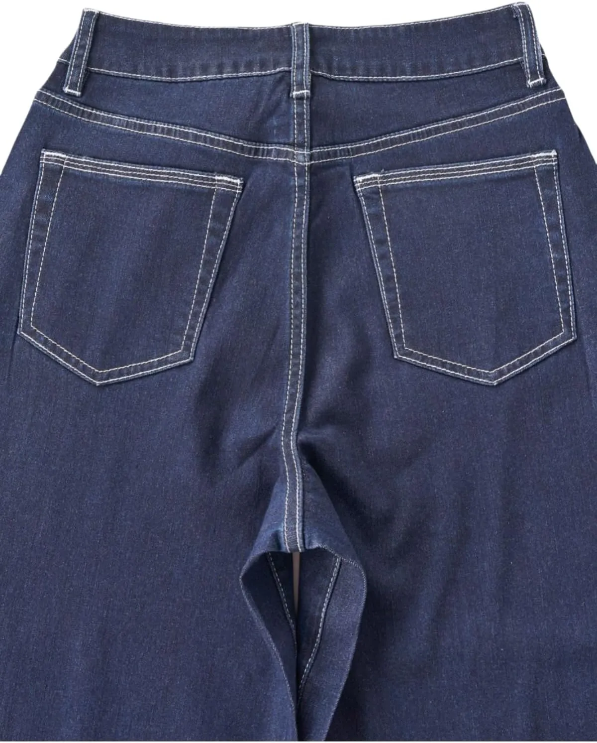 High Waist Stretchy Wide Leg Jeans for Women Basic Straight Denim Pants Raw Hem Underwear Trouser