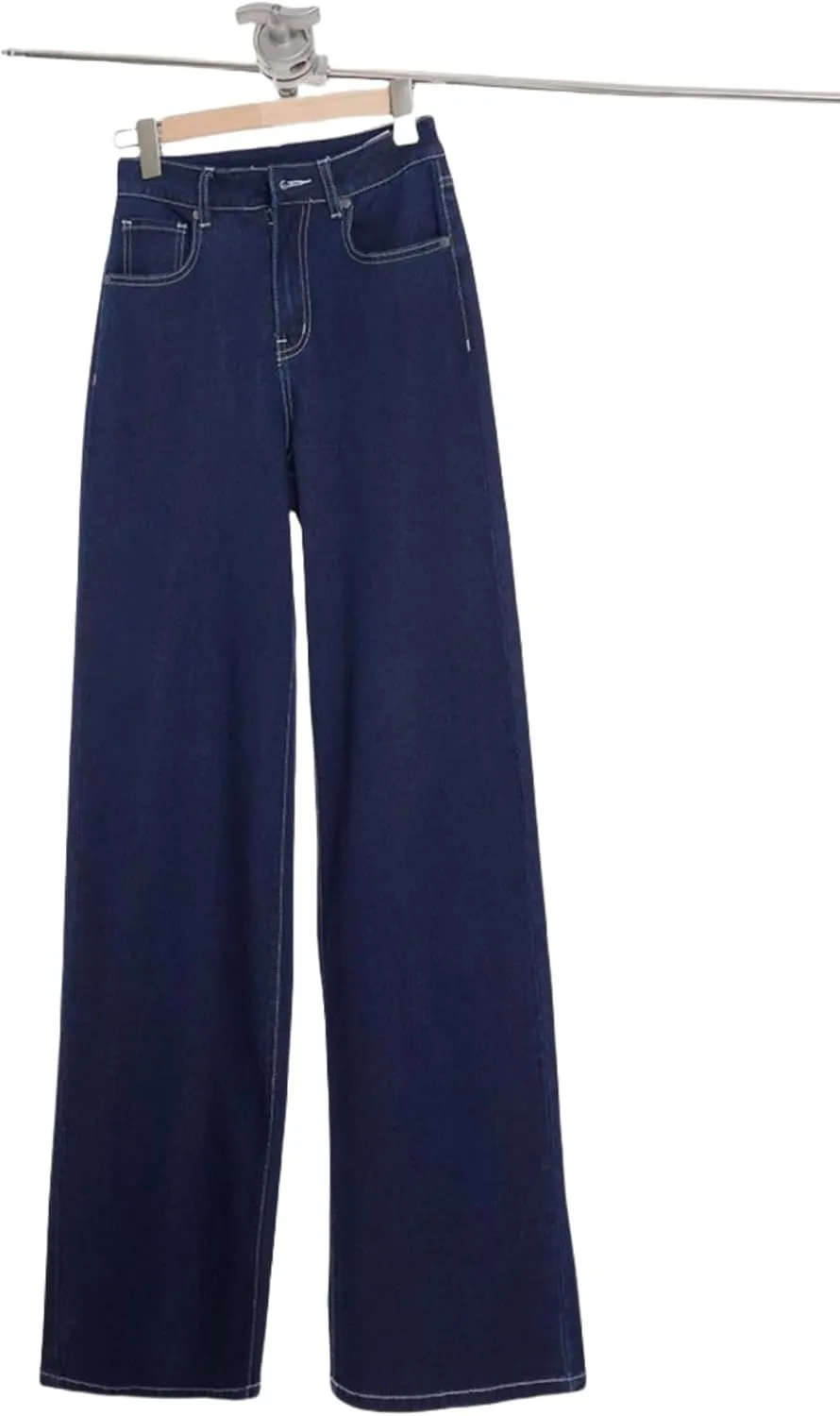 High Waist Stretchy Wide Leg Jeans for Women Basic Straight Denim Pants Raw Hem Underwear Trouser