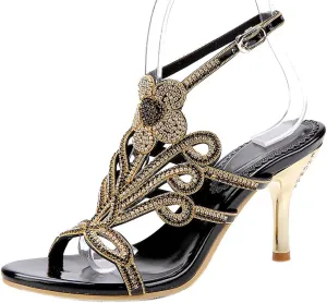 Honeystore Women's Peacock Shaped Pattern Handmade Rhinestone Sandals