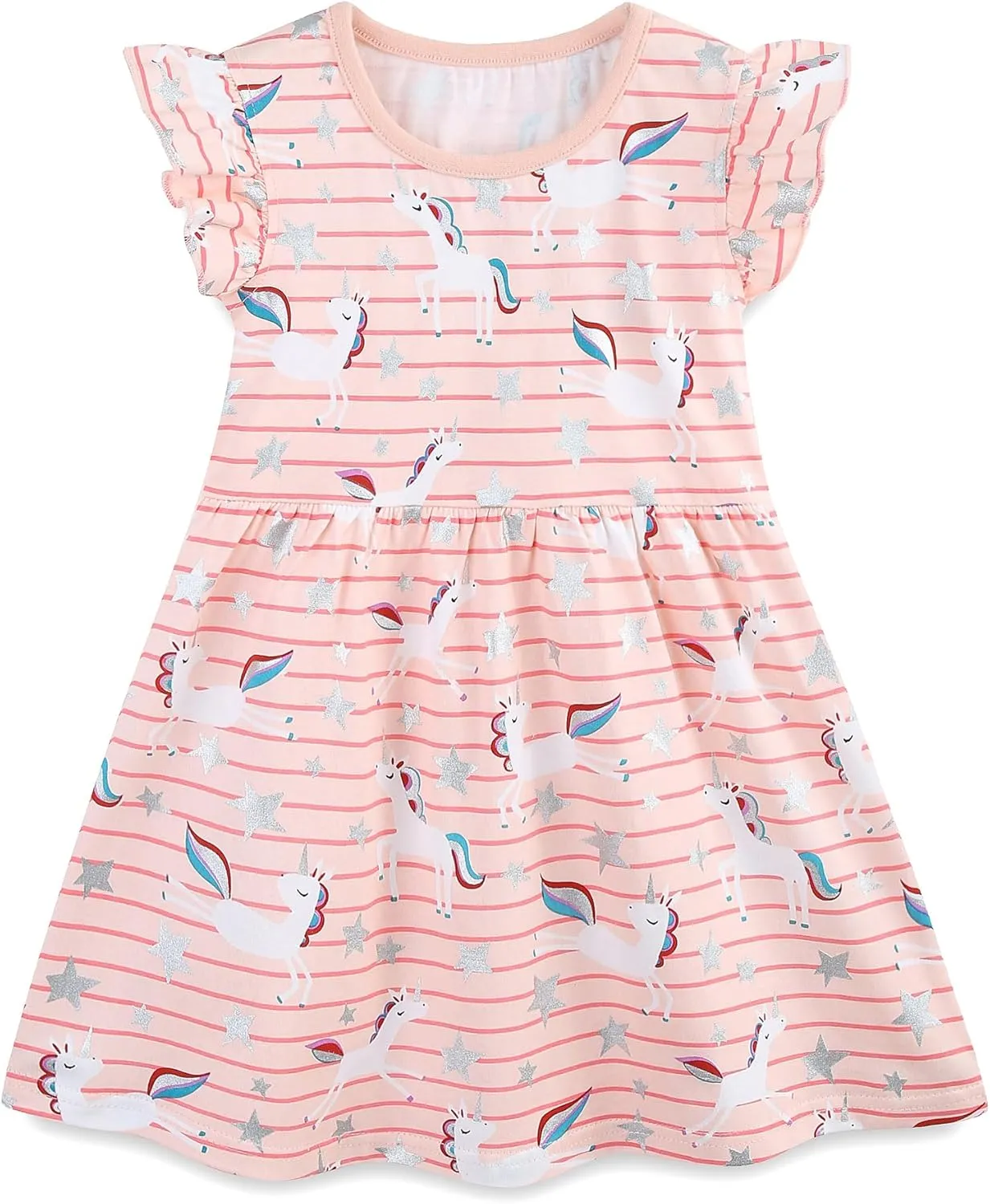 Hongshilian Toddler Girls Casual Cotton Dress Cartoon Appliques Short Sleeve Summer Playwear Dresses