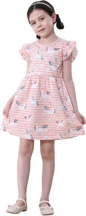Hongshilian Toddler Girls Casual Cotton Dress Cartoon Appliques Short Sleeve Summer Playwear Dresses