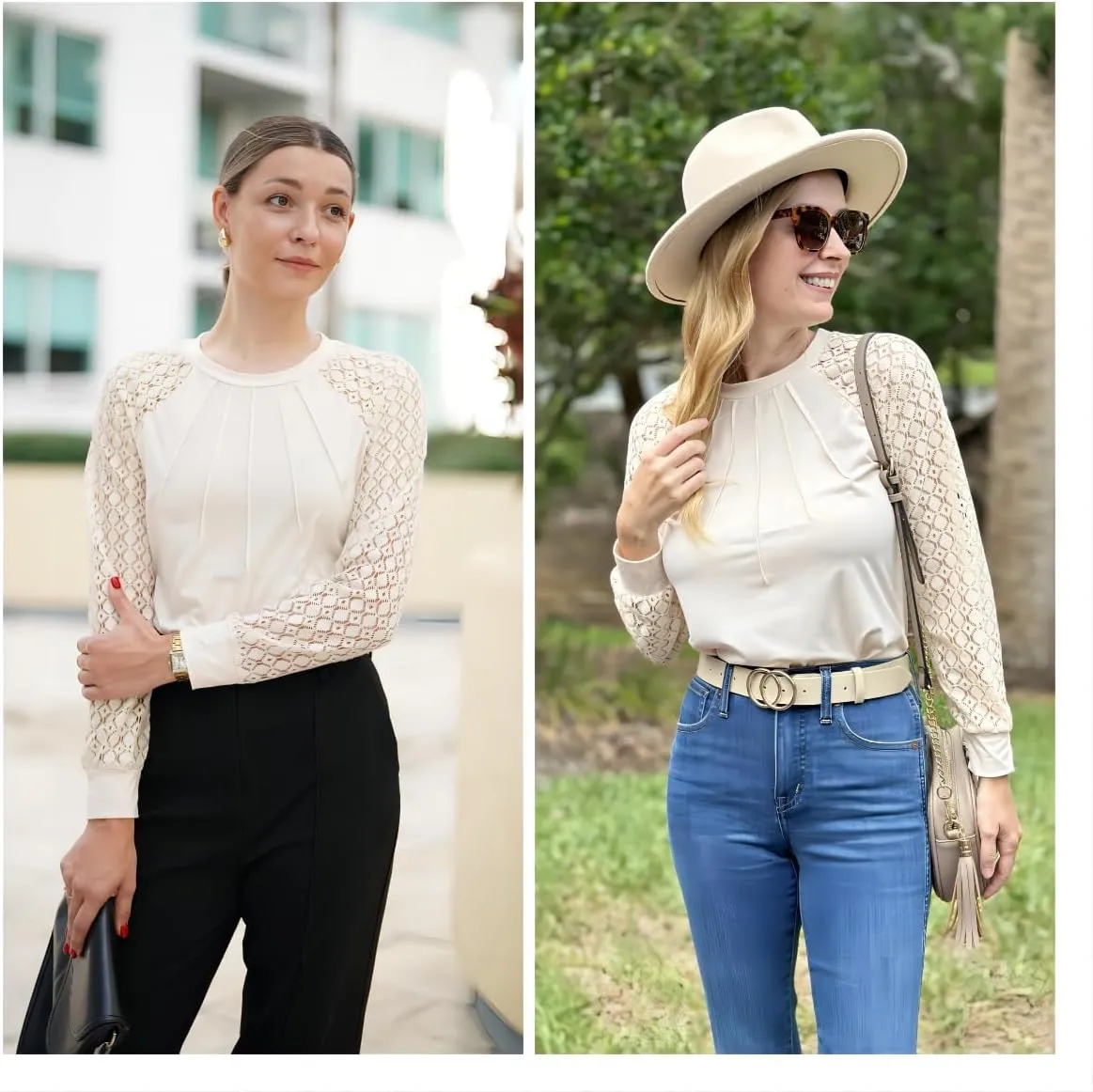HOTOUCH Womens Lace Short/Long Sleeve Tops Dressy Casual Blouses Pleated Work Dressy Shirts Holiday Outfits S-3XL