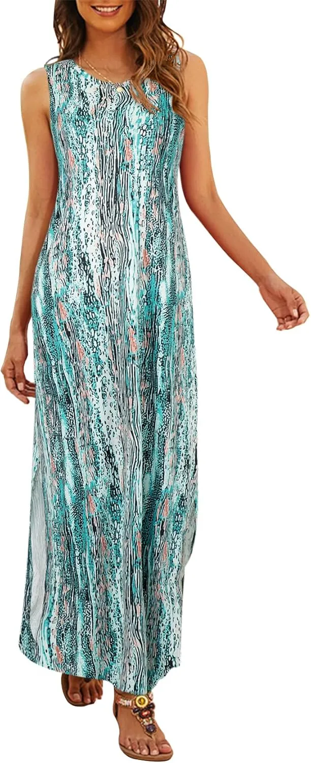 Hount Women's Casual Summer Sleeveless Dress Loose Split Maxi Dresses with Pockets