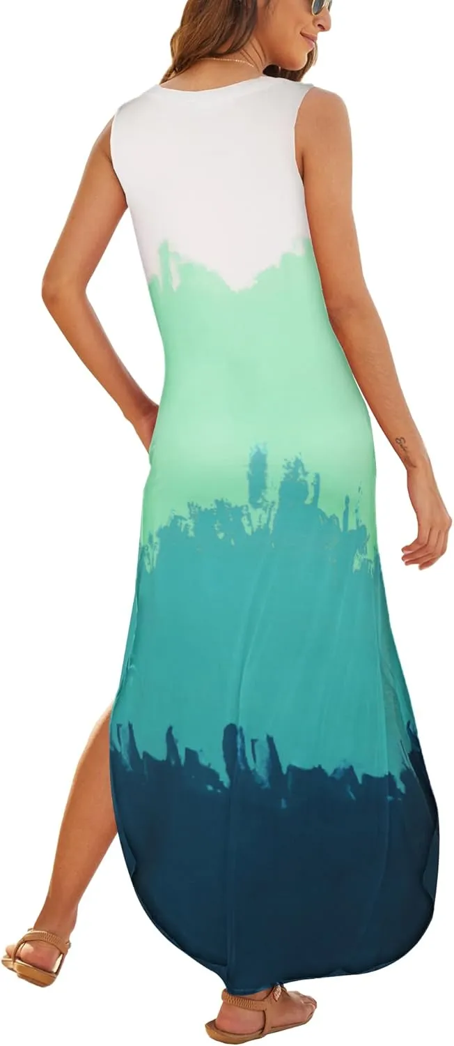Hount Women's Casual Summer Sleeveless Dress Loose Split Maxi Dresses with Pockets