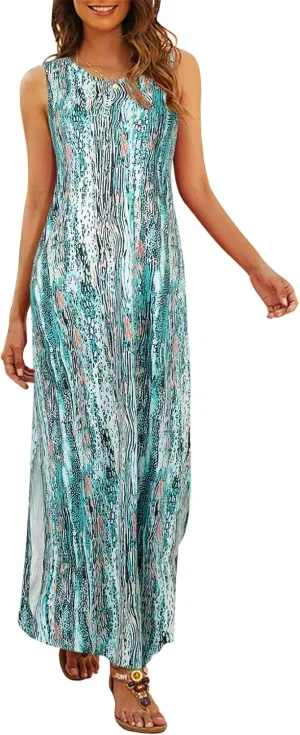 Hount Women's Casual Summer Sleeveless Dress Loose Split Maxi Dresses with Pockets