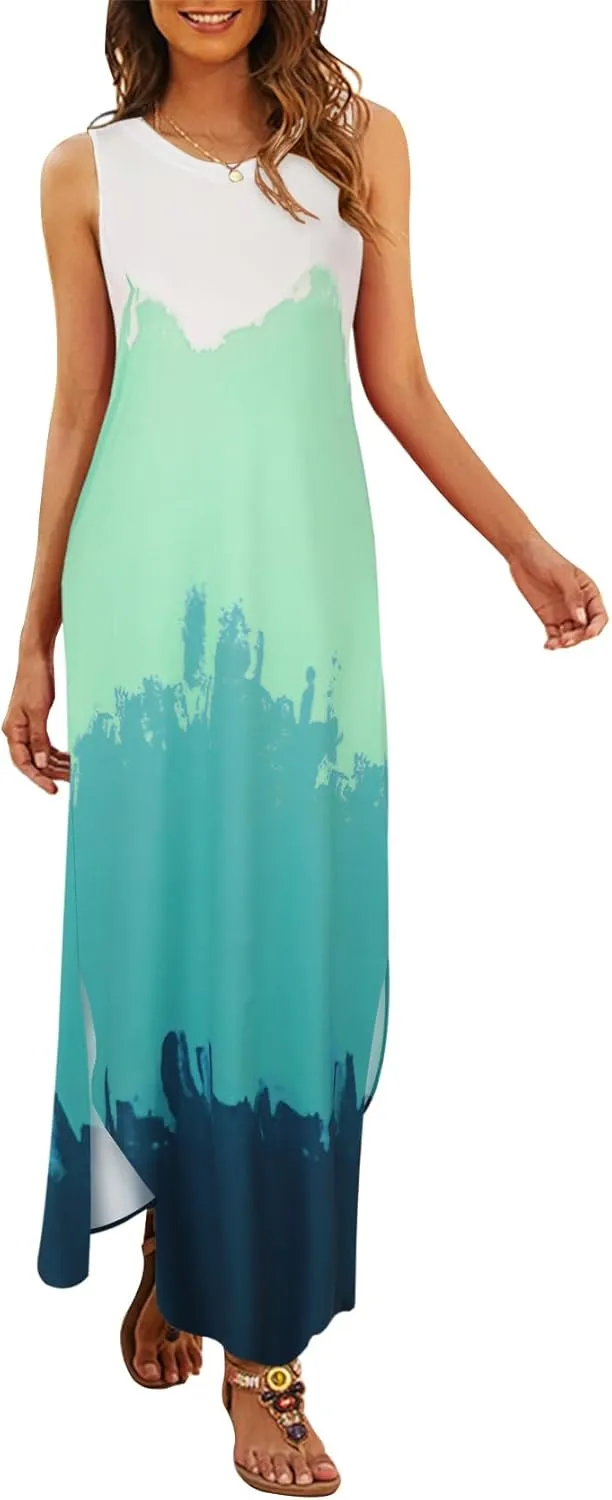 Hount Women's Casual Summer Sleeveless Dress Loose Split Maxi Dresses with Pockets