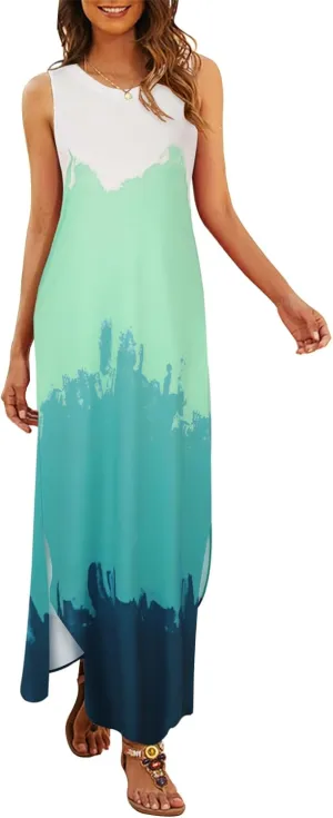 Hount Women's Casual Summer Sleeveless Dress Loose Split Maxi Dresses with Pockets