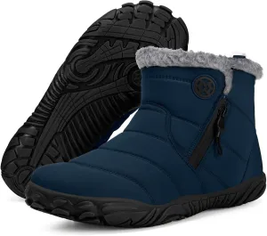 Hsyooes Womens Mens Barefoot Shoes Snow Boots Wide Width Toe Box Slip on Winter Boots Outdoor Fur Lined Sneakers with Arch Support & Zip,42 Dark Blue
