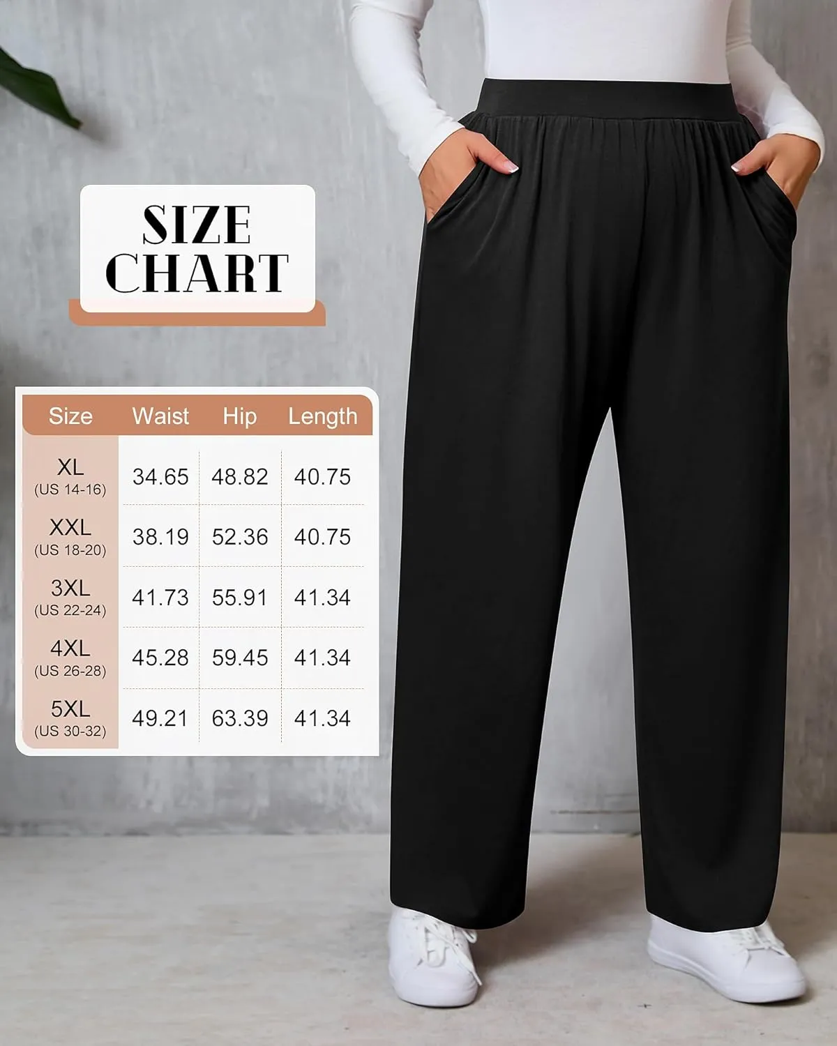 Huukeay 3 Pack Women's Plus Size Pants, High Waisted Wide Leg Pants Casual Pajamas Pants Loose Yoga Sweatpants with Pockets