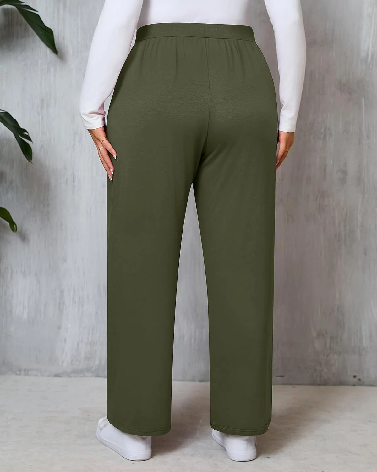 Huukeay 3 Pack Women's Plus Size Pants, High Waisted Wide Leg Pants Casual Pajamas Pants Loose Yoga Sweatpants with Pockets