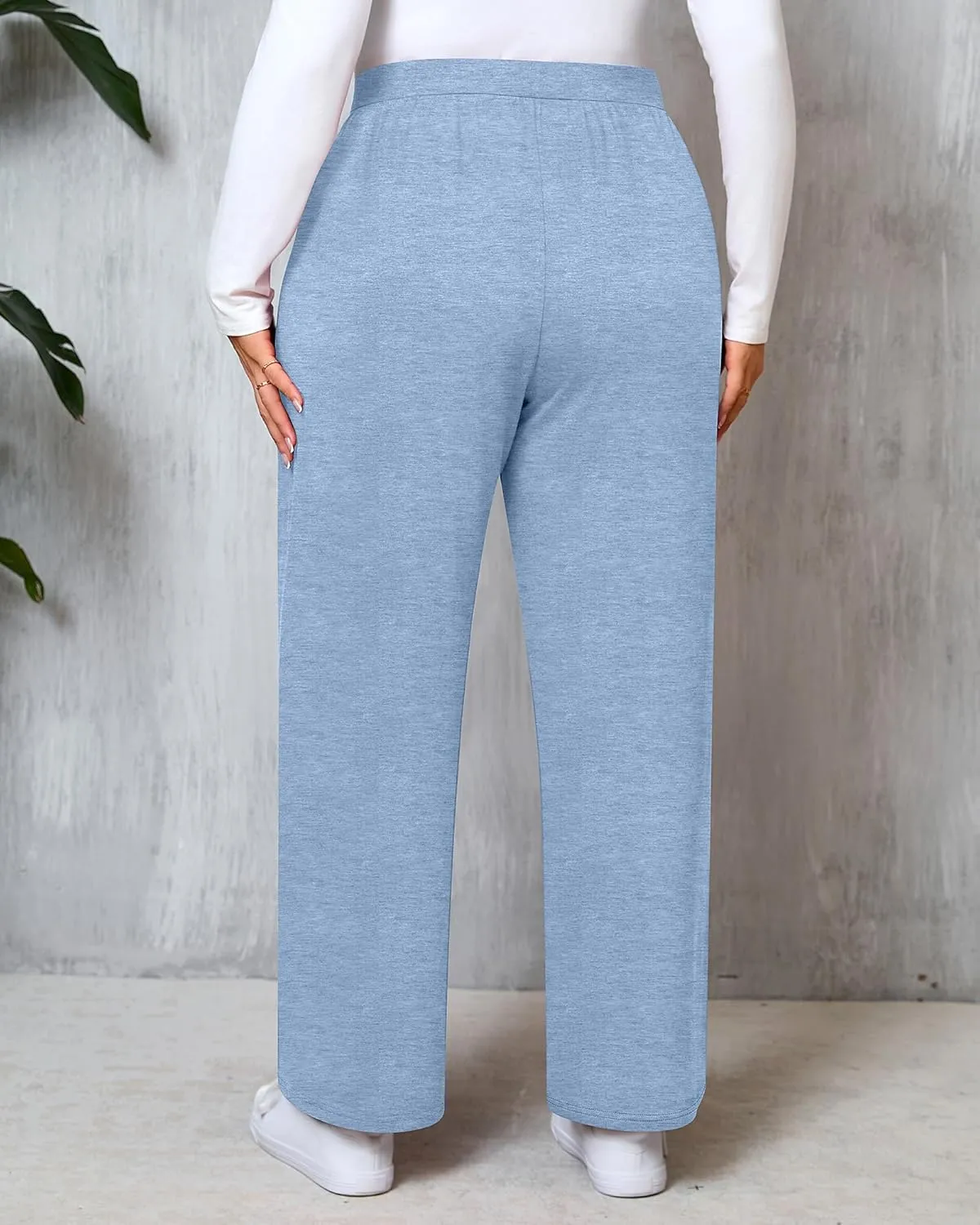 Huukeay 3 Pack Women's Plus Size Pants, High Waisted Wide Leg Pants Casual Pajamas Pants Loose Yoga Sweatpants with Pockets