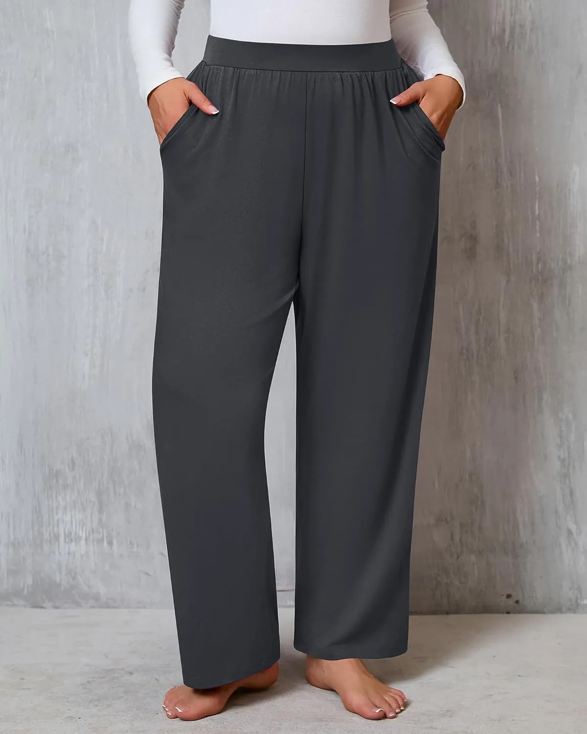 Huukeay 3 Pack Women's Plus Size Pants, High Waisted Wide Leg Pants Casual Pajamas Pants Loose Yoga Sweatpants with Pockets