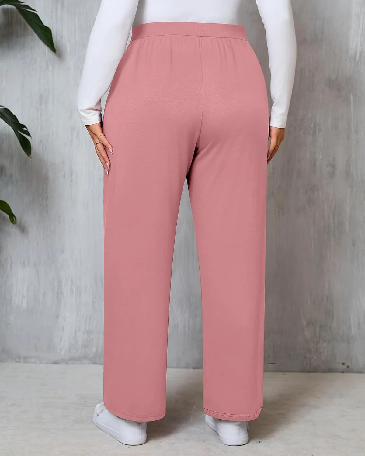Huukeay 3 Pack Women's Plus Size Pants, High Waisted Wide Leg Pants Casual Pajamas Pants Loose Yoga Sweatpants with Pockets