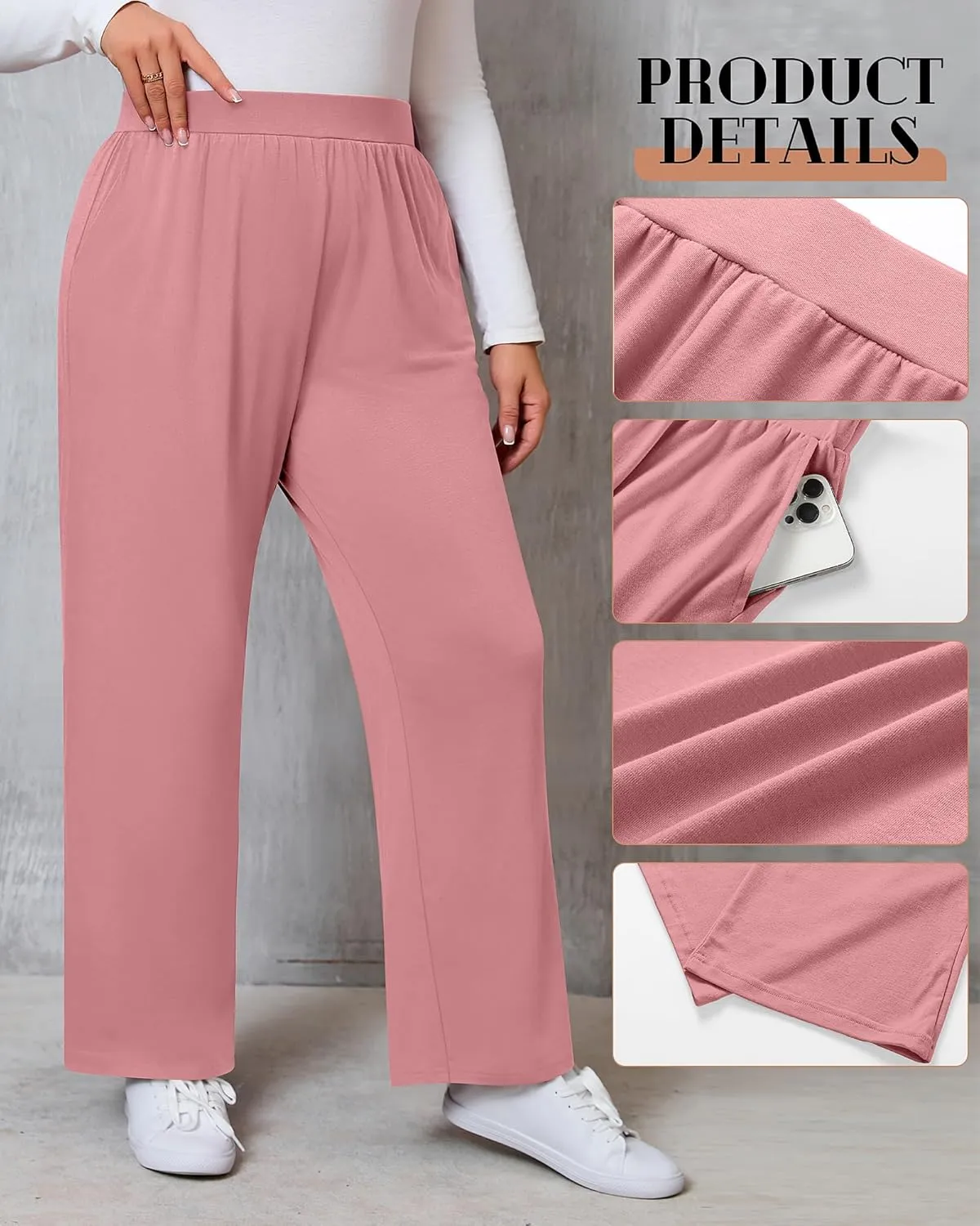 Huukeay 3 Pack Women's Plus Size Pants, High Waisted Wide Leg Pants Casual Pajamas Pants Loose Yoga Sweatpants with Pockets