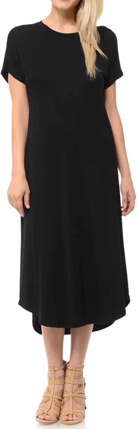 iconic luxe Women's A Line Short Sleeve T Shirt Midi Dress Summer Casual