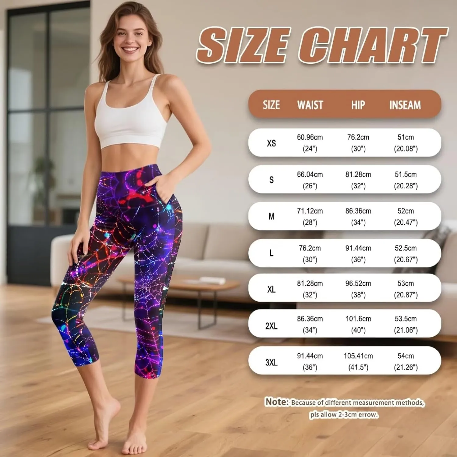 Irisjudy Women's Active Capri Leggings Terror Skull Yoga Pants with Pockets Gothic Rose Bat Stretchy Summer Workout Capris