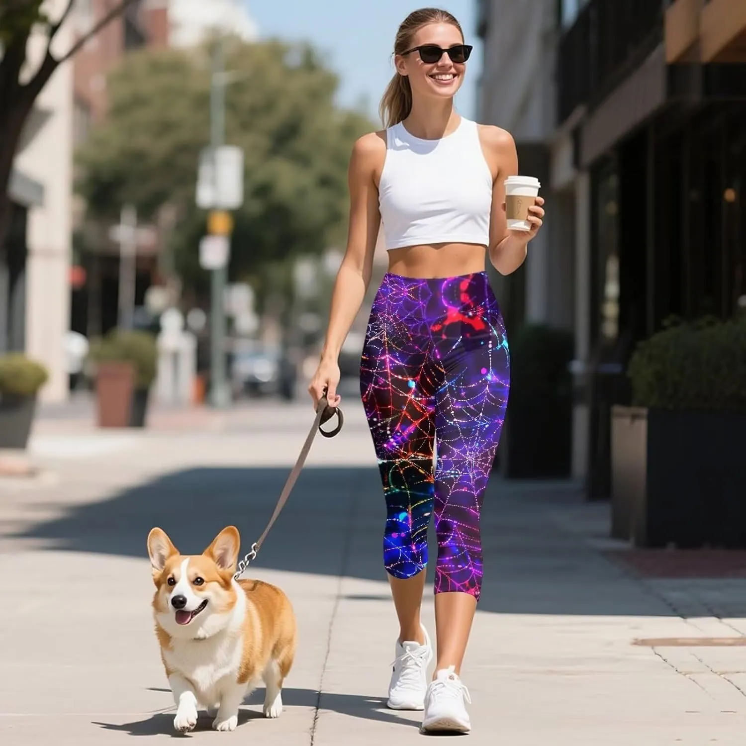 Irisjudy Women's Active Capri Leggings Terror Skull Yoga Pants with Pockets Gothic Rose Bat Stretchy Summer Workout Capris