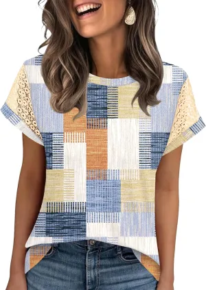 Ivicoer Womens Tops Lace Short Sleeve Blouses Dressy Casual Summer Tshirts Business Outfits