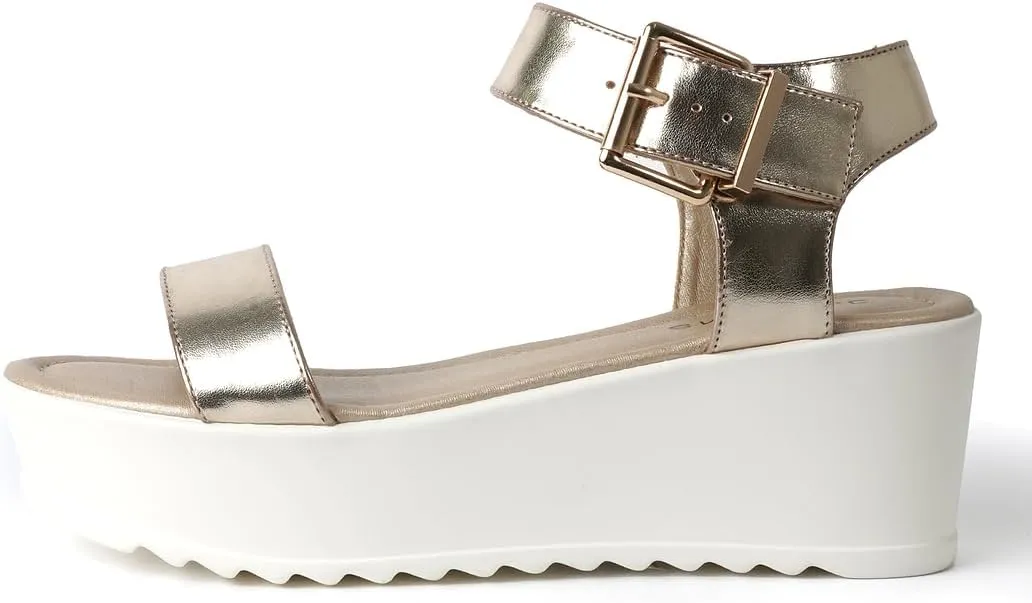 J.Adams Surf Platform Sandals – Women's Open Toe Chunky Low Mid Heel Wide Summer Block Flatform Espadrille Wedge – Comfortable Casual Walking Vegan Jelly Flat Shoes with Adjustable Ankle Strap and Lug Sole