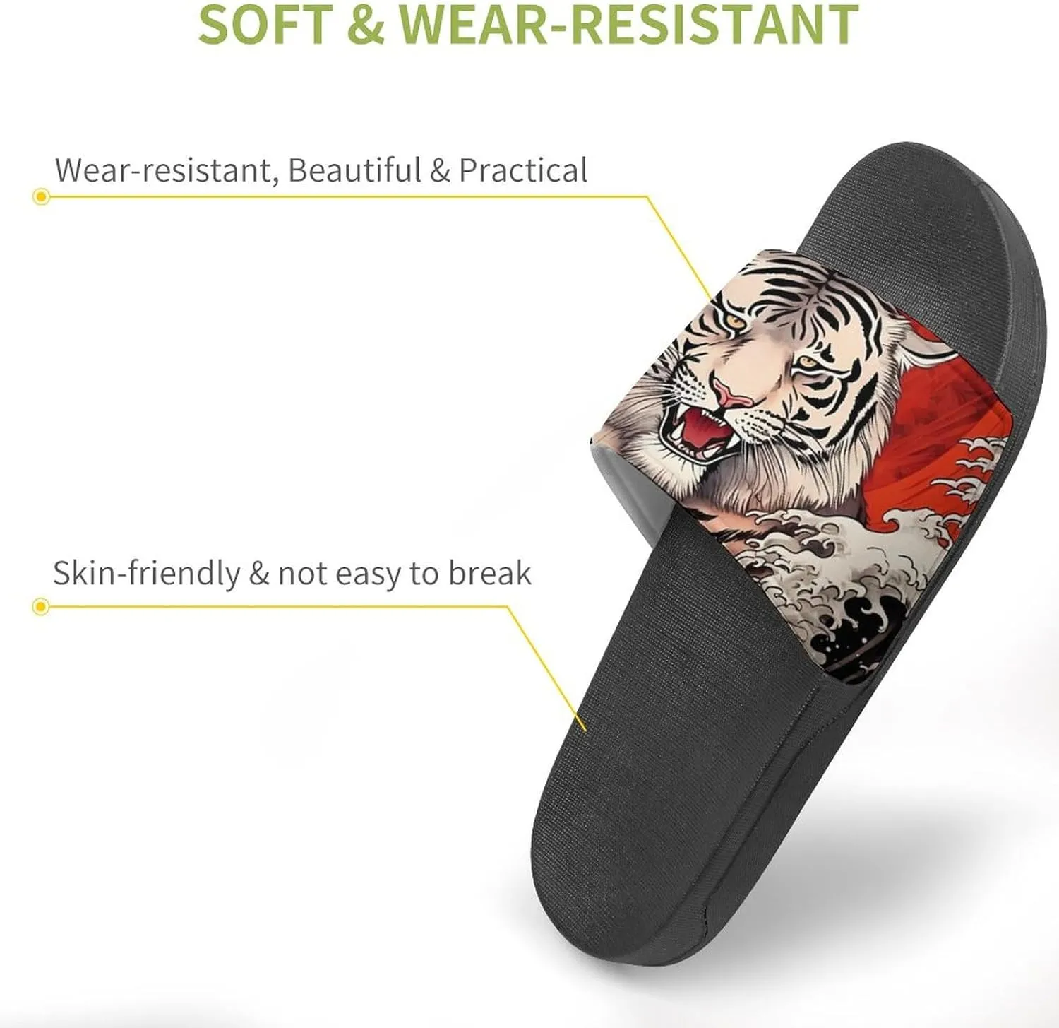 Japanese Cool Tiger Wave Non Slip Slides Sandals for Women Men Quick Drying Shower Shoes for Bathroom Pool Beach