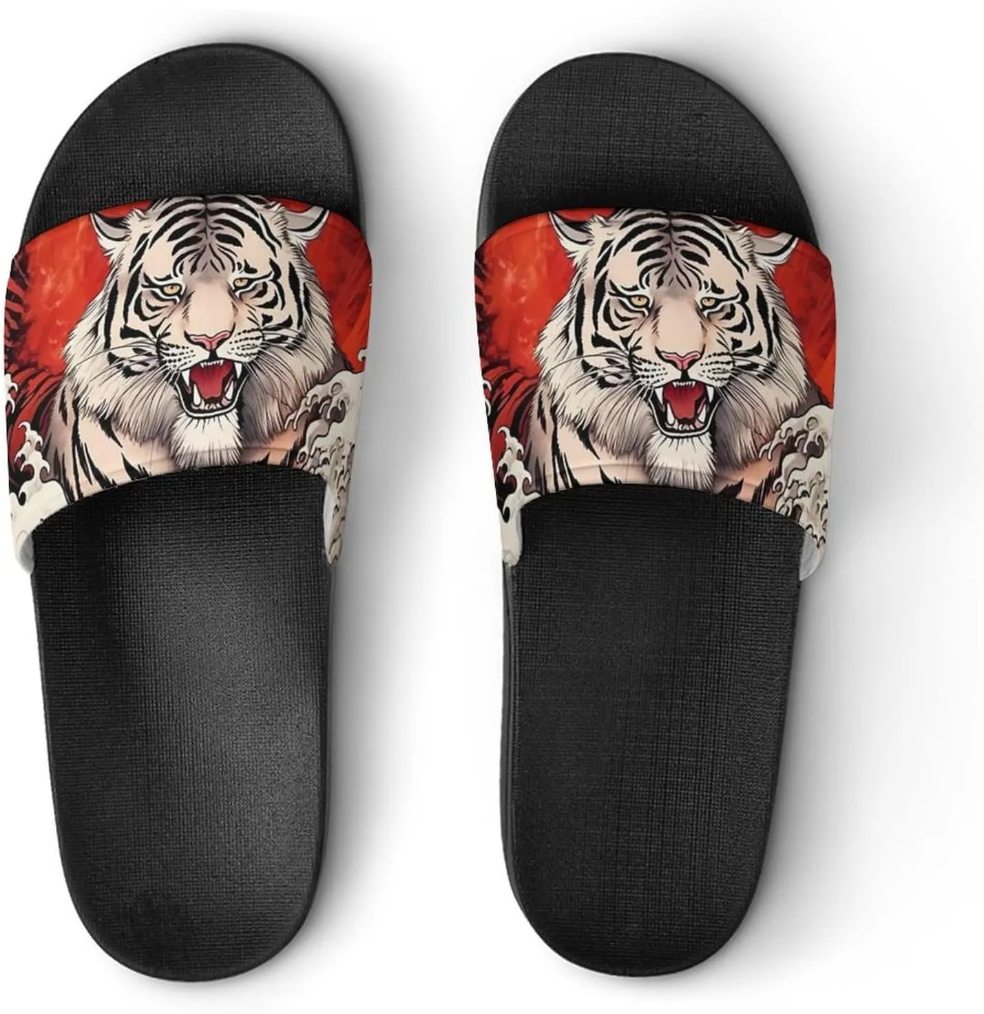 Japanese Cool Tiger Wave Non Slip Slides Sandals for Women Men Quick Drying Shower Shoes for Bathroom Pool Beach
