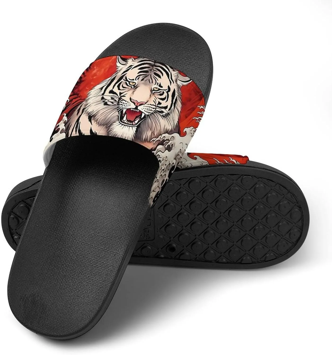 Japanese Cool Tiger Wave Non Slip Slides Sandals for Women Men Quick Drying Shower Shoes for Bathroom Pool Beach